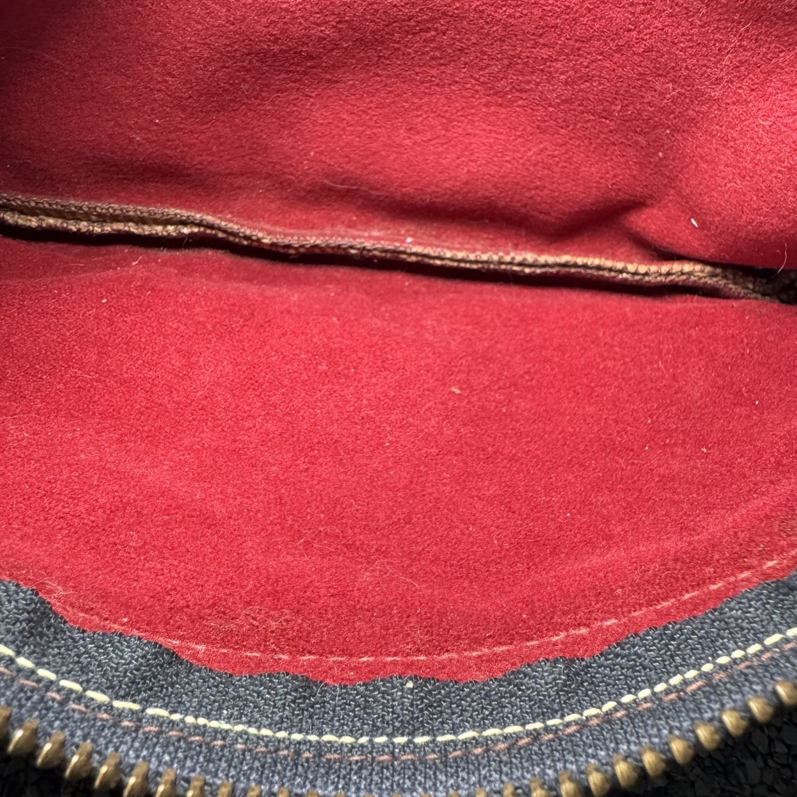 Vintage Corduroy Pouch Talon Zip Multi Travel Case Red Lining Leather Trim 70s