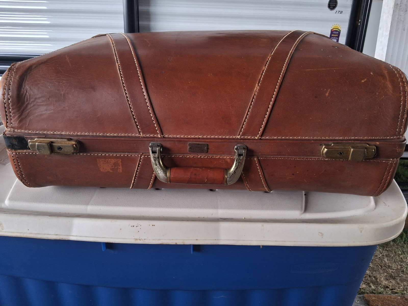 Vintage Platt Gaurdsman Full Cowhide Leather Suitcase 1940’s MCM