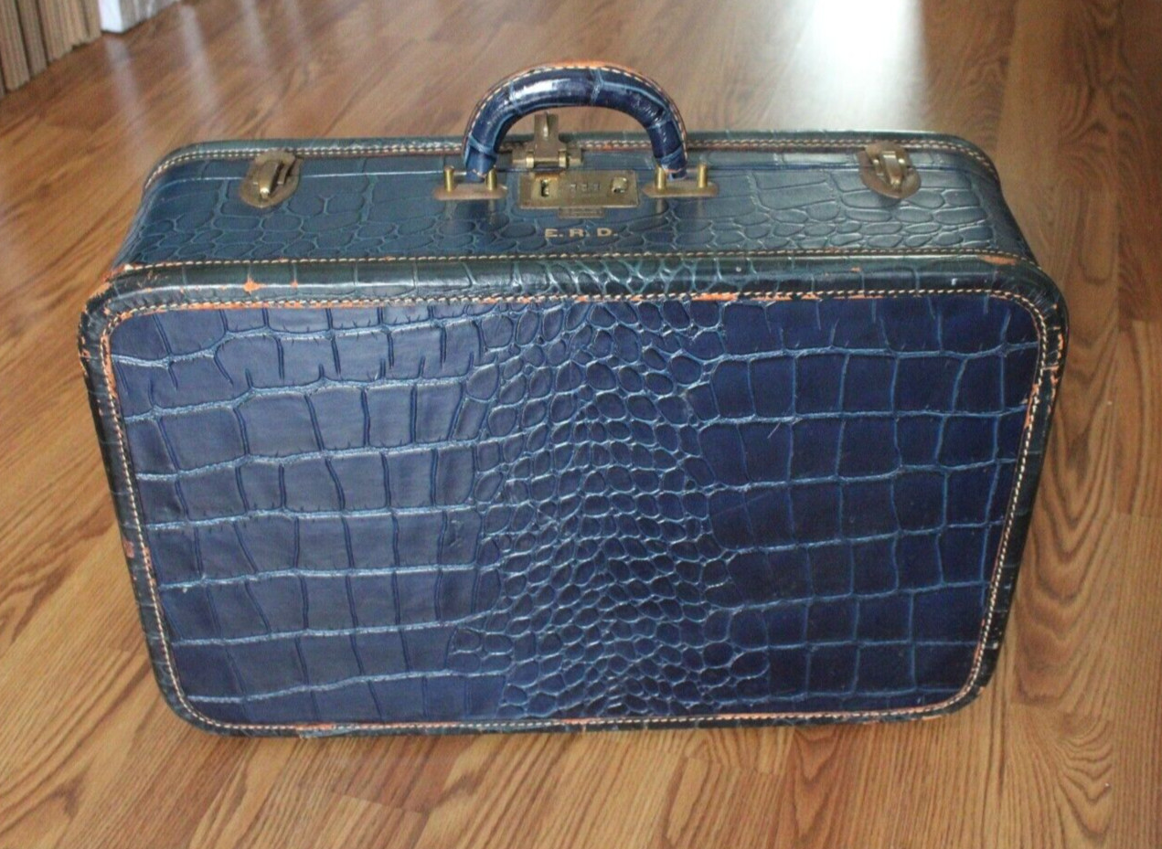 Vintage Blue Alligator Suitcase, Dale, Fifth Avenue, New York City