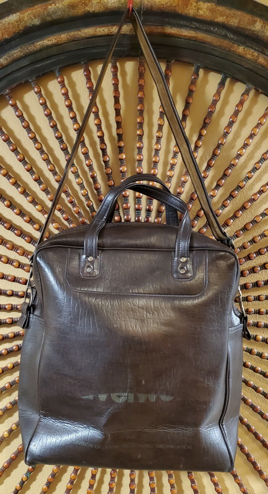 Vintage Olson Travelworld Ltd Dark Brown Leather Bag Carry On Adj Shoulder Strap