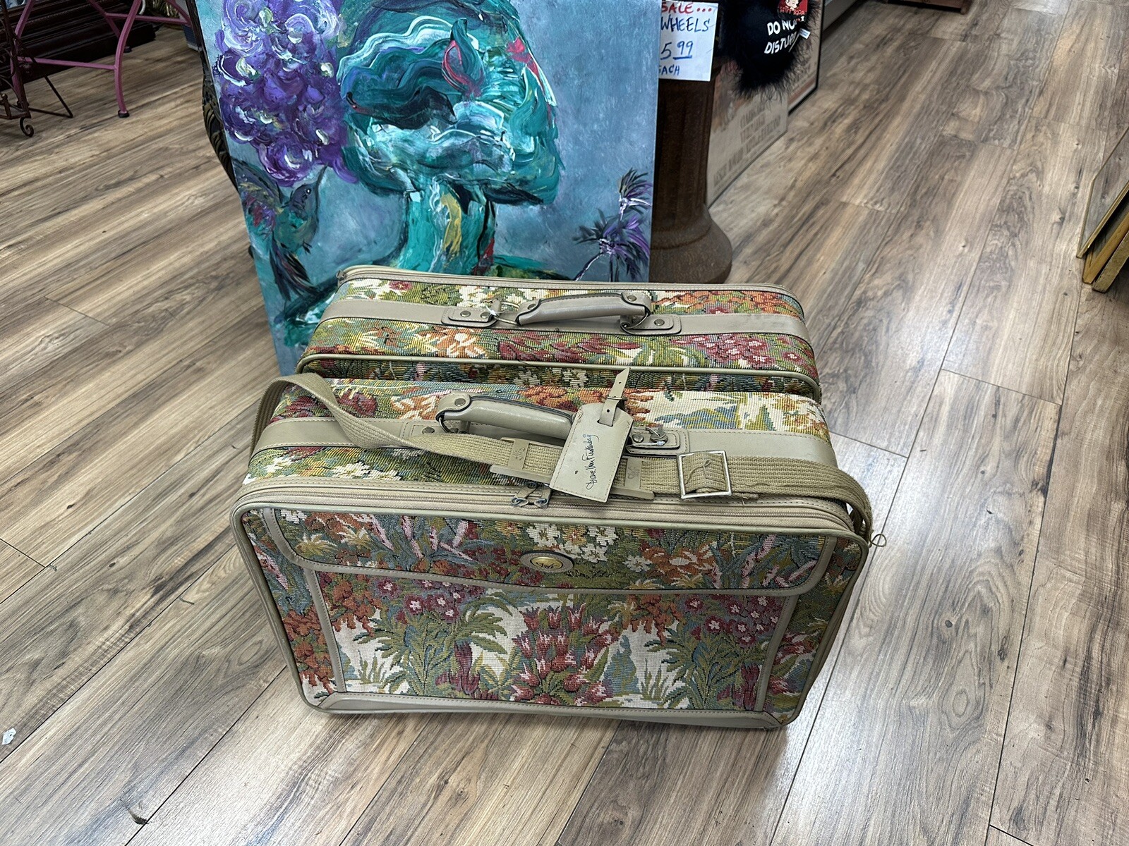 Set 2 Vintage 80s Diane Von Furstenberg Tapestry Floral Suitcases Bags