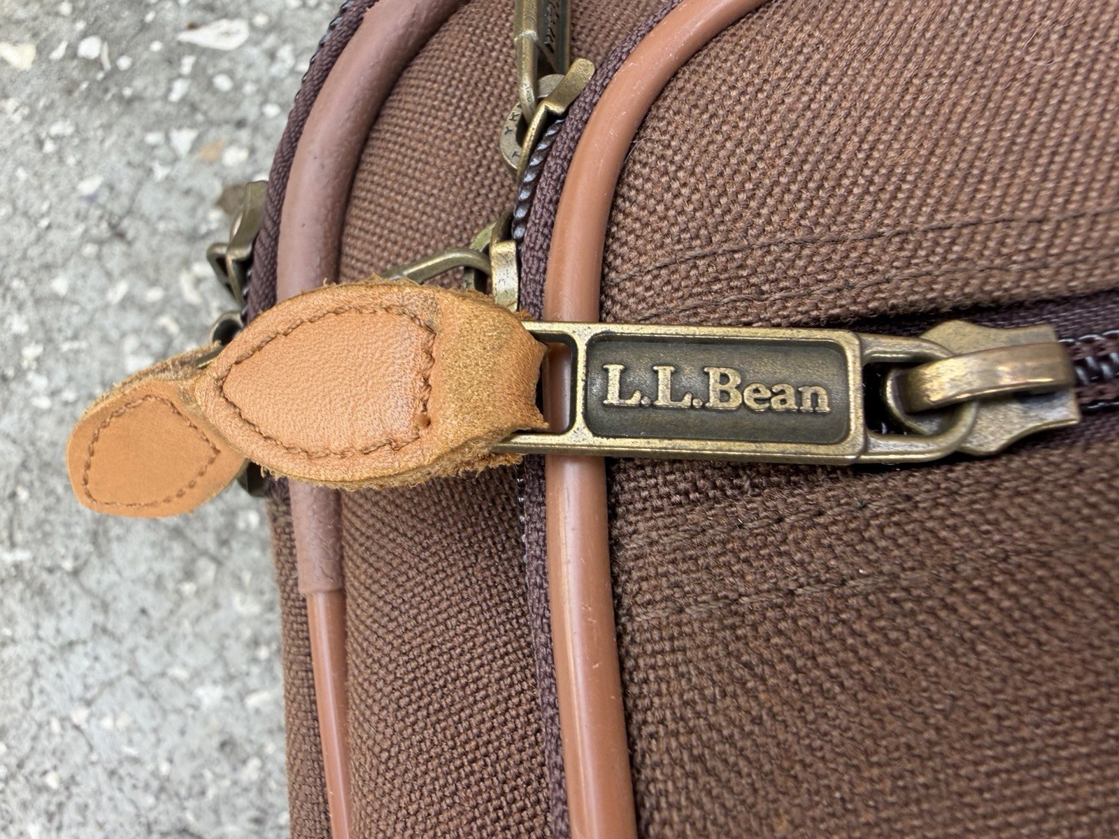 Vintage 80’s LL Bean Rolling Suitcase Luggage Brown W/ Leather Trim