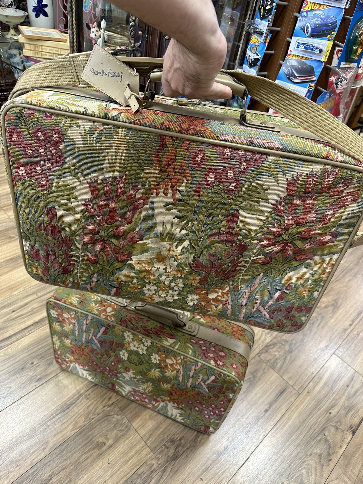 Set 2 Vintage 80s Diane Von Furstenberg Tapestry Floral Suitcases Bags