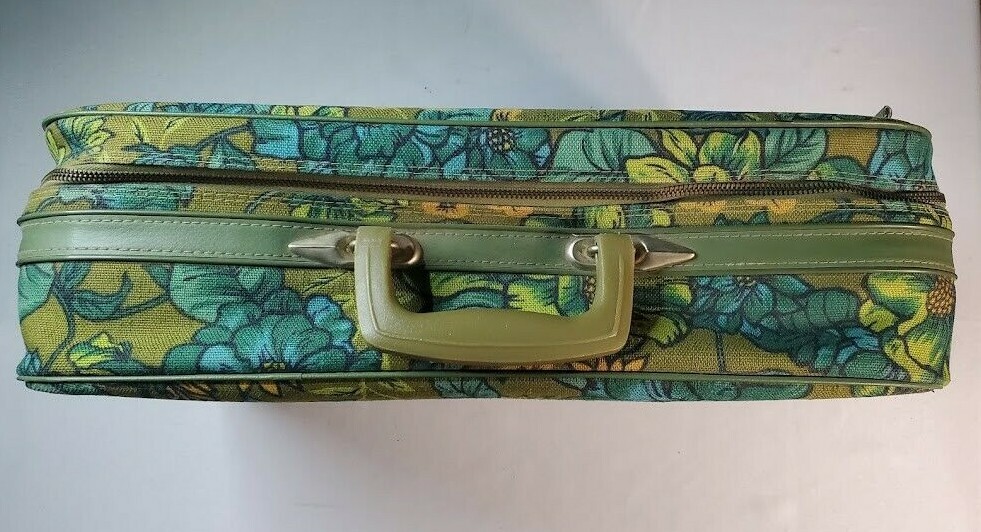 Vintage Bantam Travelware Floral Blue Yellow Mod Pattern Suitcase Luggage 60’s