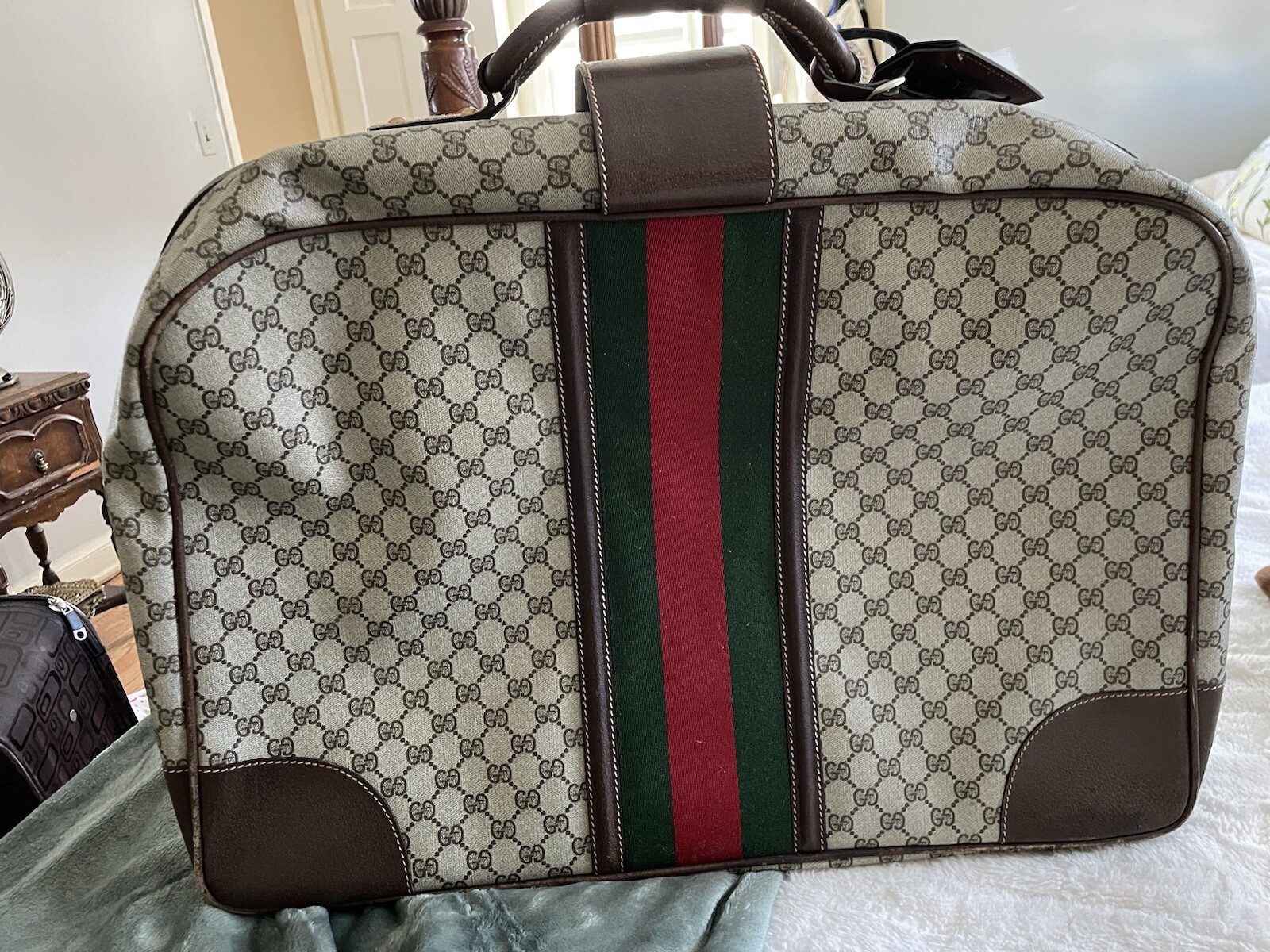 Vintage Gucci GG Monogram Canvas Large Suitcase Garment Bag Luggage 1983 Key 🌞