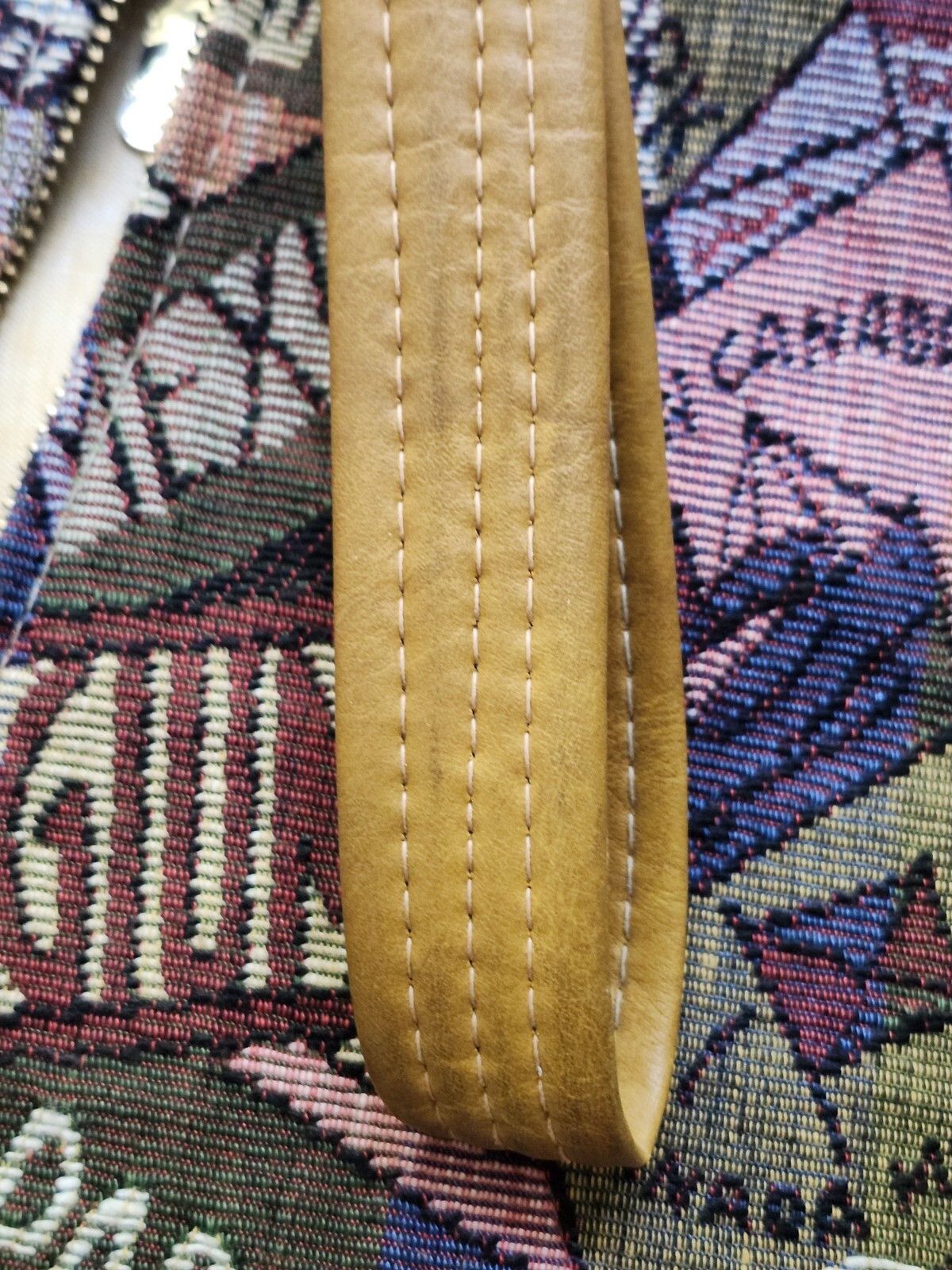 Vintage Beautiful 70s Tapestry Around The World Brown Faux Leather Garmet Bag