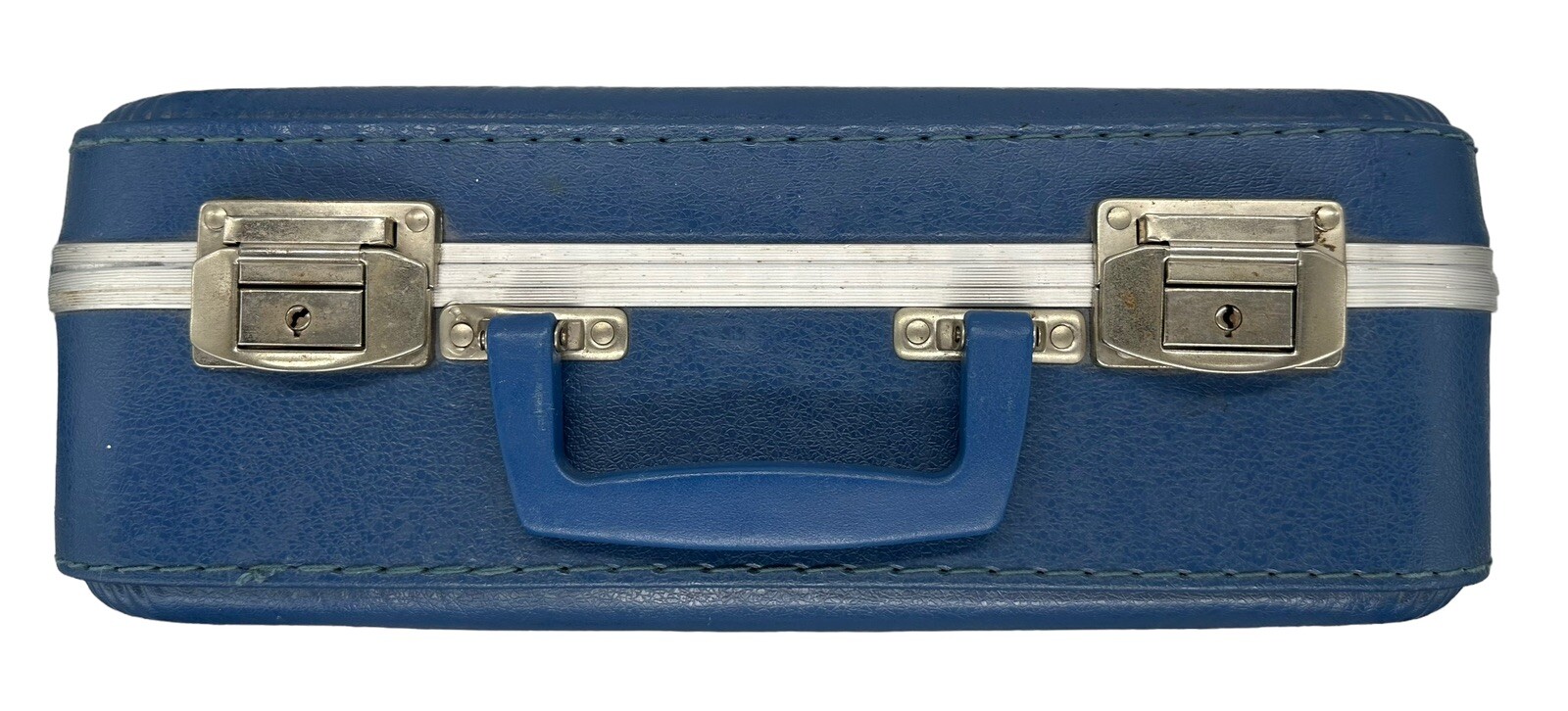 Vintage Blue Go Go Child’s Suitcase Hardside Going to Grandmas Rainbow Pencil
