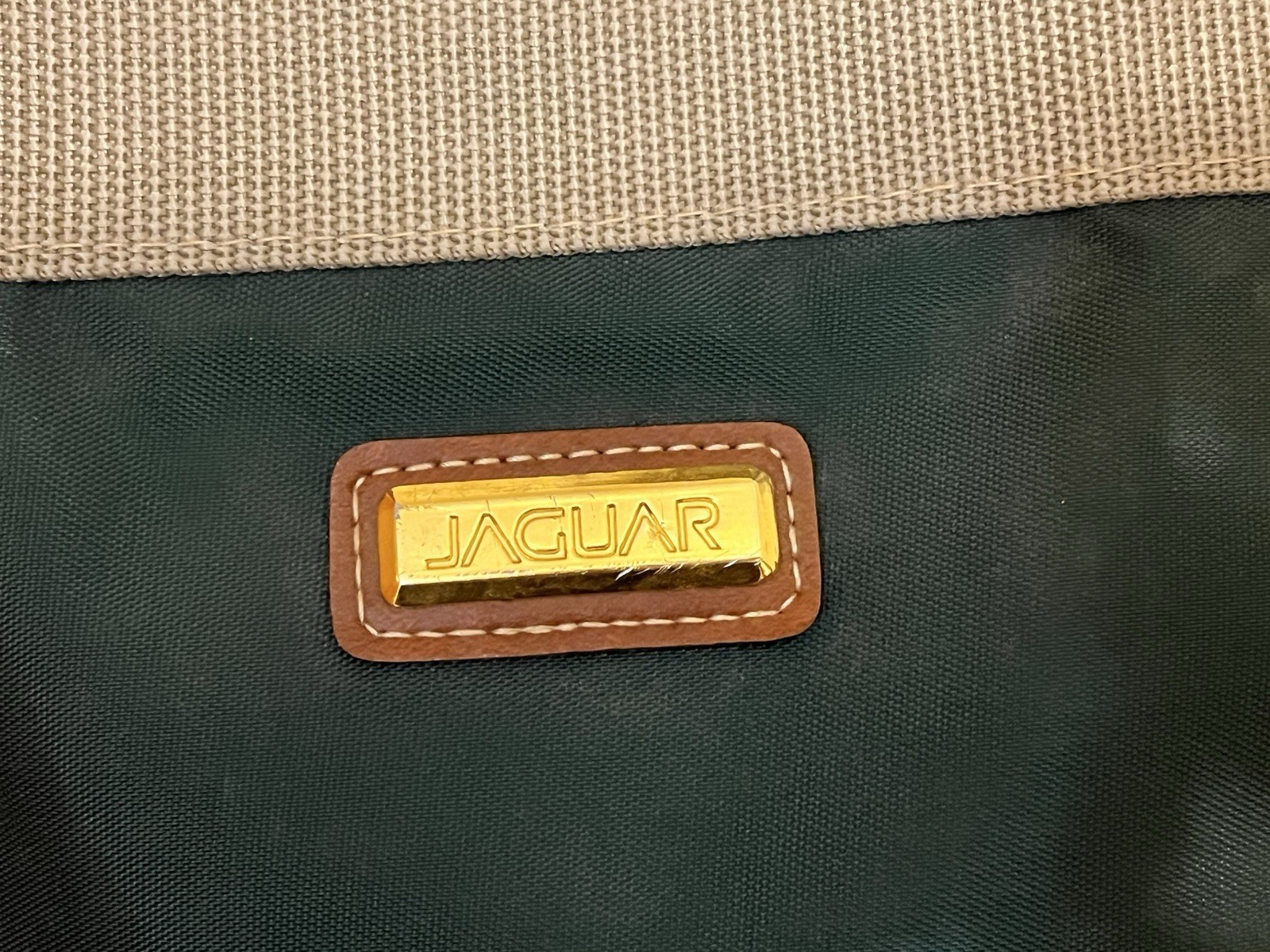 Vtg JAGUAR Weekender Dark Green Canvas Duffle Travel Tote Bag Metal Zippers EC