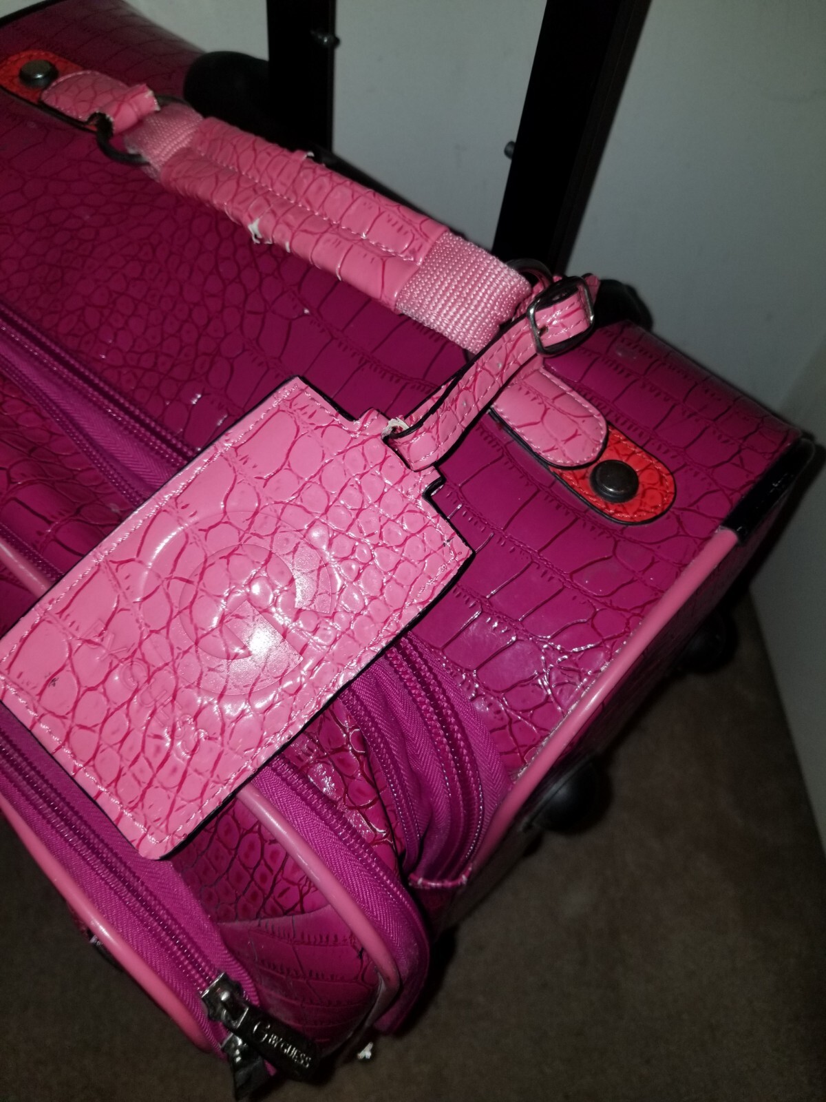 Vintage G by Guess Faux croc pink luggage carry on