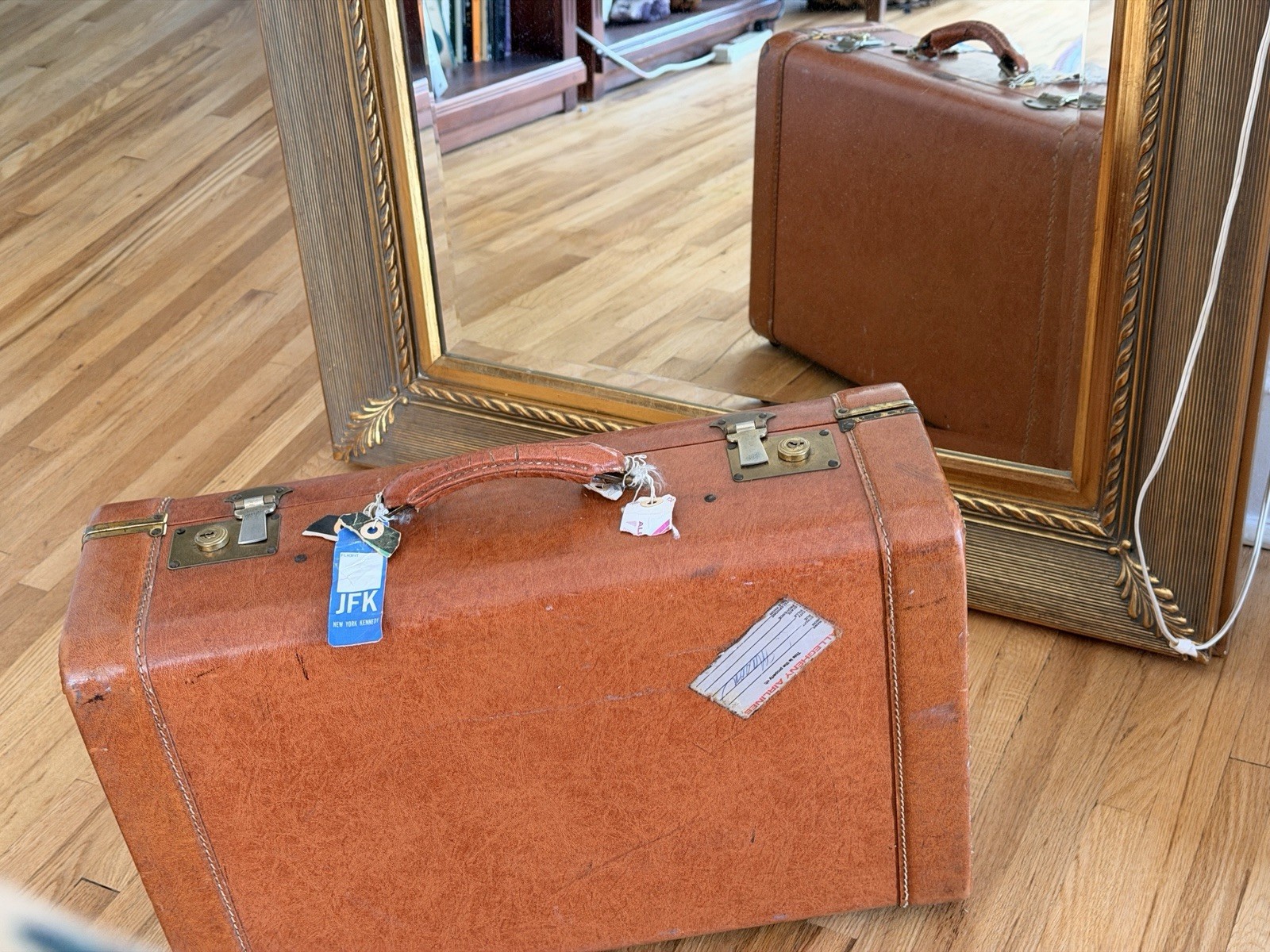 Vintage Mid-Century Leather Suitcase | Classic Tattersall Lining Notebook Holder