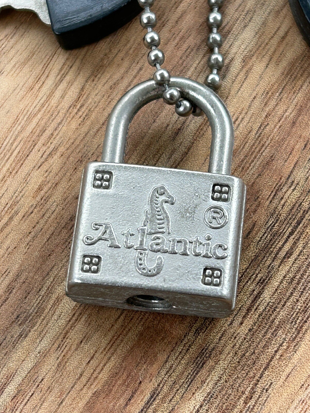 Vintage Atlantic Luggage Lock and Key Set With Engraved Seahorse