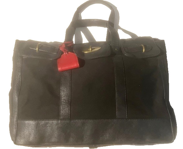 CLUB MONACO Black Leather & Canvas Large Travel Bag Duffle Weekender Keepall