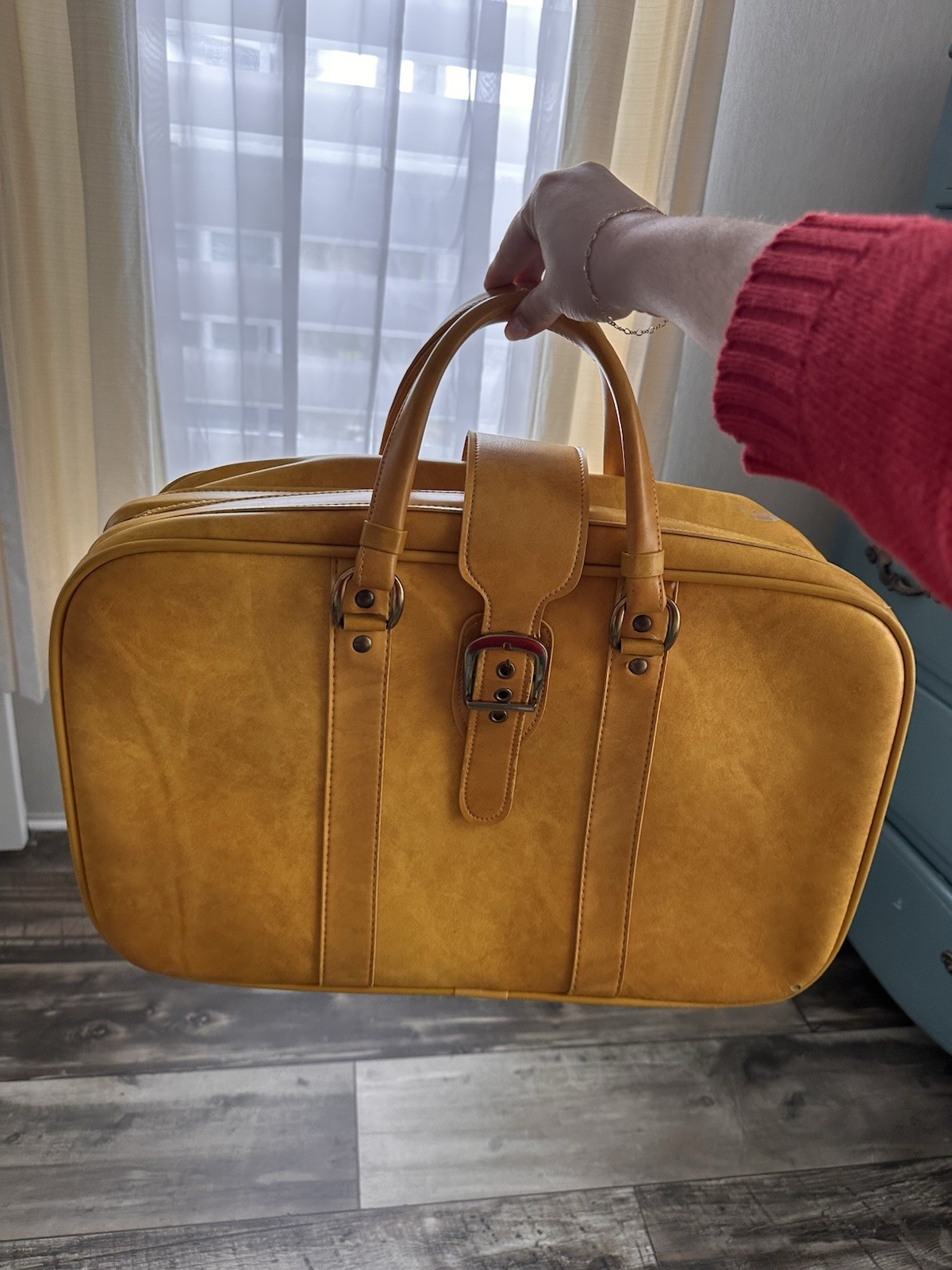 Vintage 70s Mustard Yellow Talon Zip Travel Bag Retro Weekender Carry On