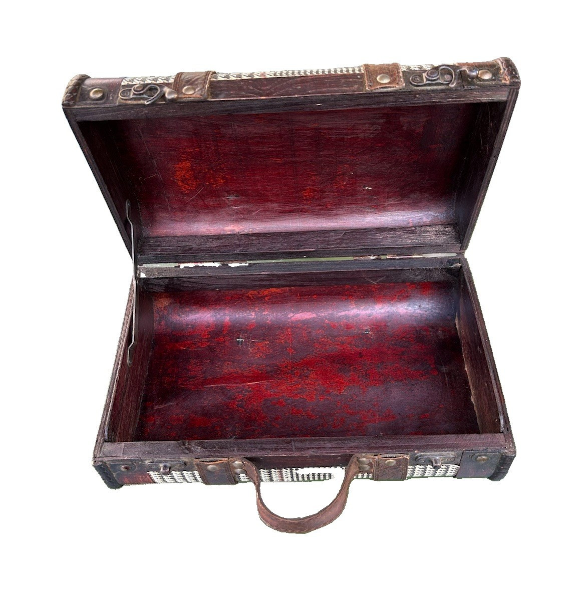 Vintage-Inspired Hard Decorative Suitcase Trunk Wood Faux Leather 12×7 1/2×5