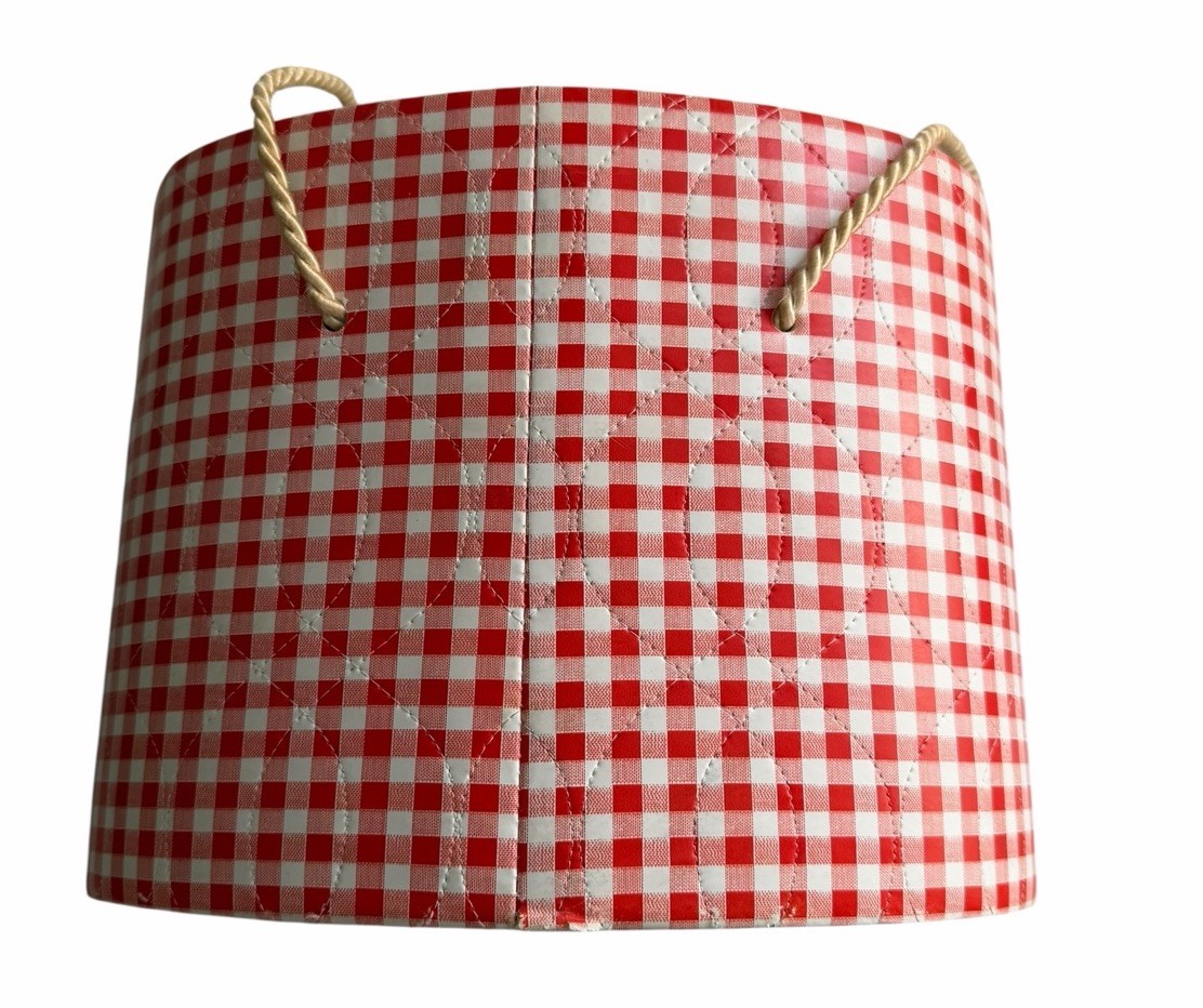Vintage MODEL HOME Henry Enrich Quilted Red White Oval Box Closet Accessories
