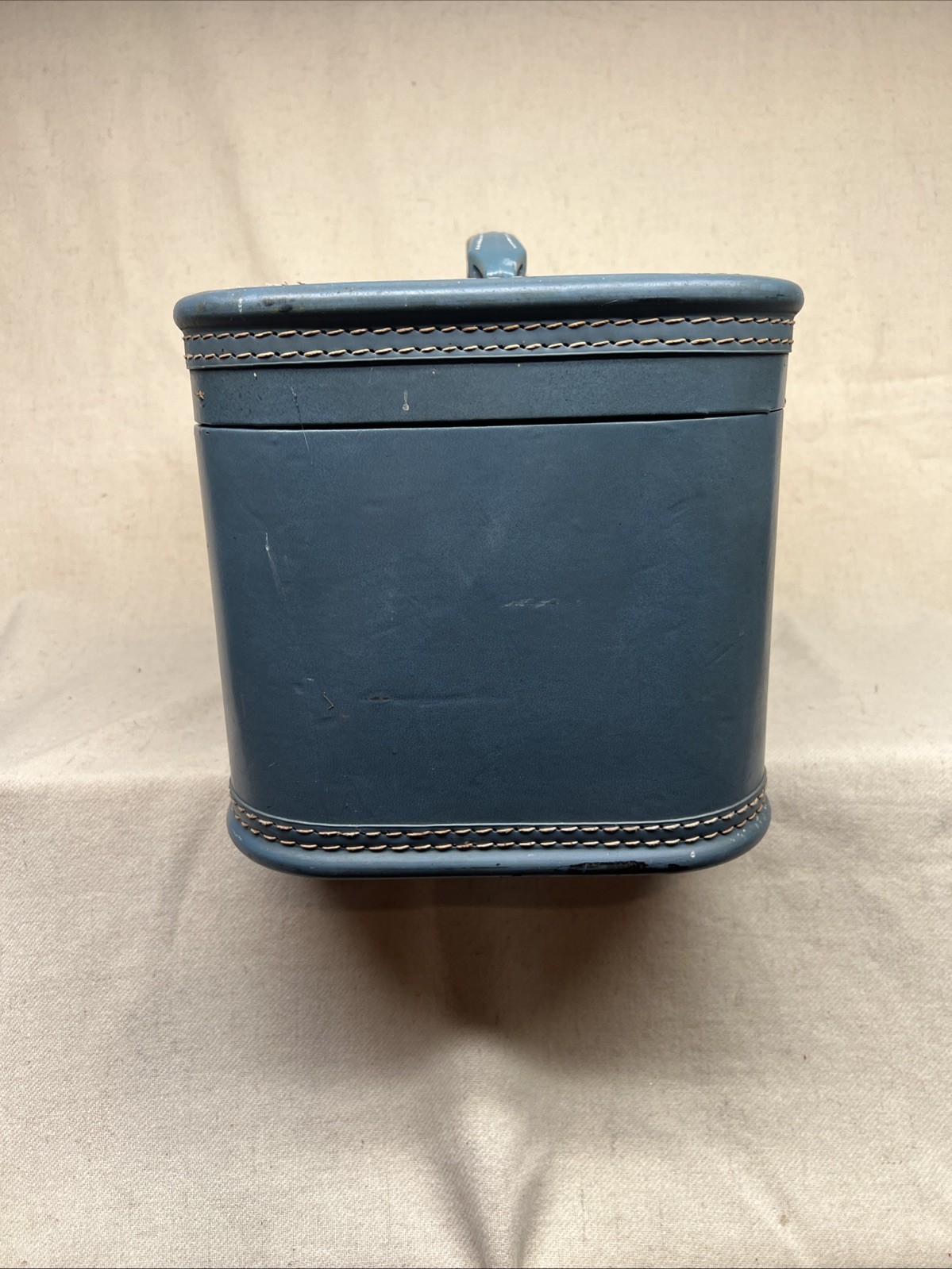 Vintage Blue Travel Joy Train Case with Brass Hardware, No Key, Some Damage