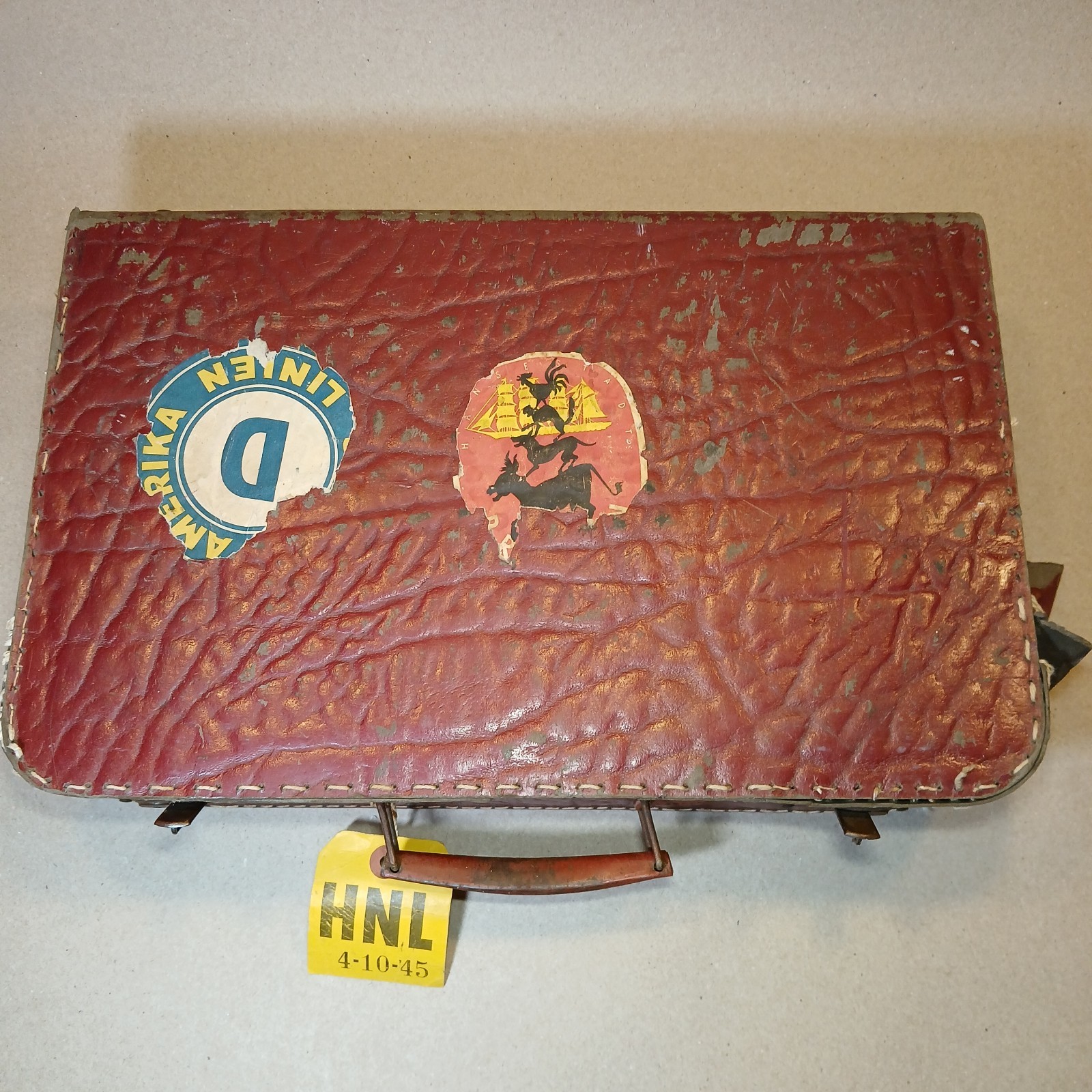 Vintage 1945 Airline Suitcase w/ Travel Stickers Burbank to Honolulu WWII HNL