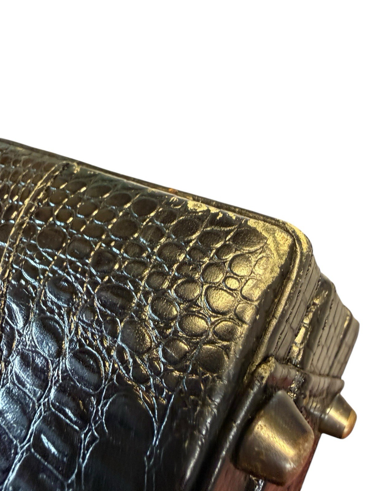Vintage Expandable Mock Croc Faux Crocodile Leather Briefcase Presto Lock