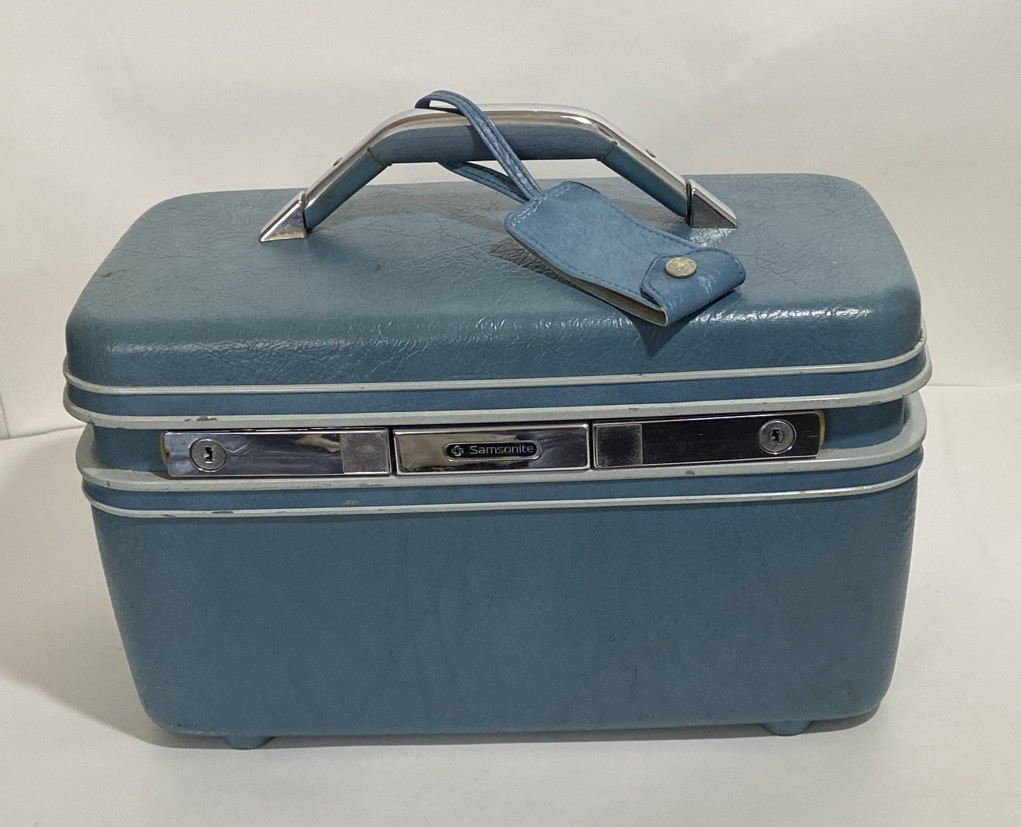 Vintage Blue Samsonite Sentry Hard Train Make up Case w/ Full Mirror no Tray EUC