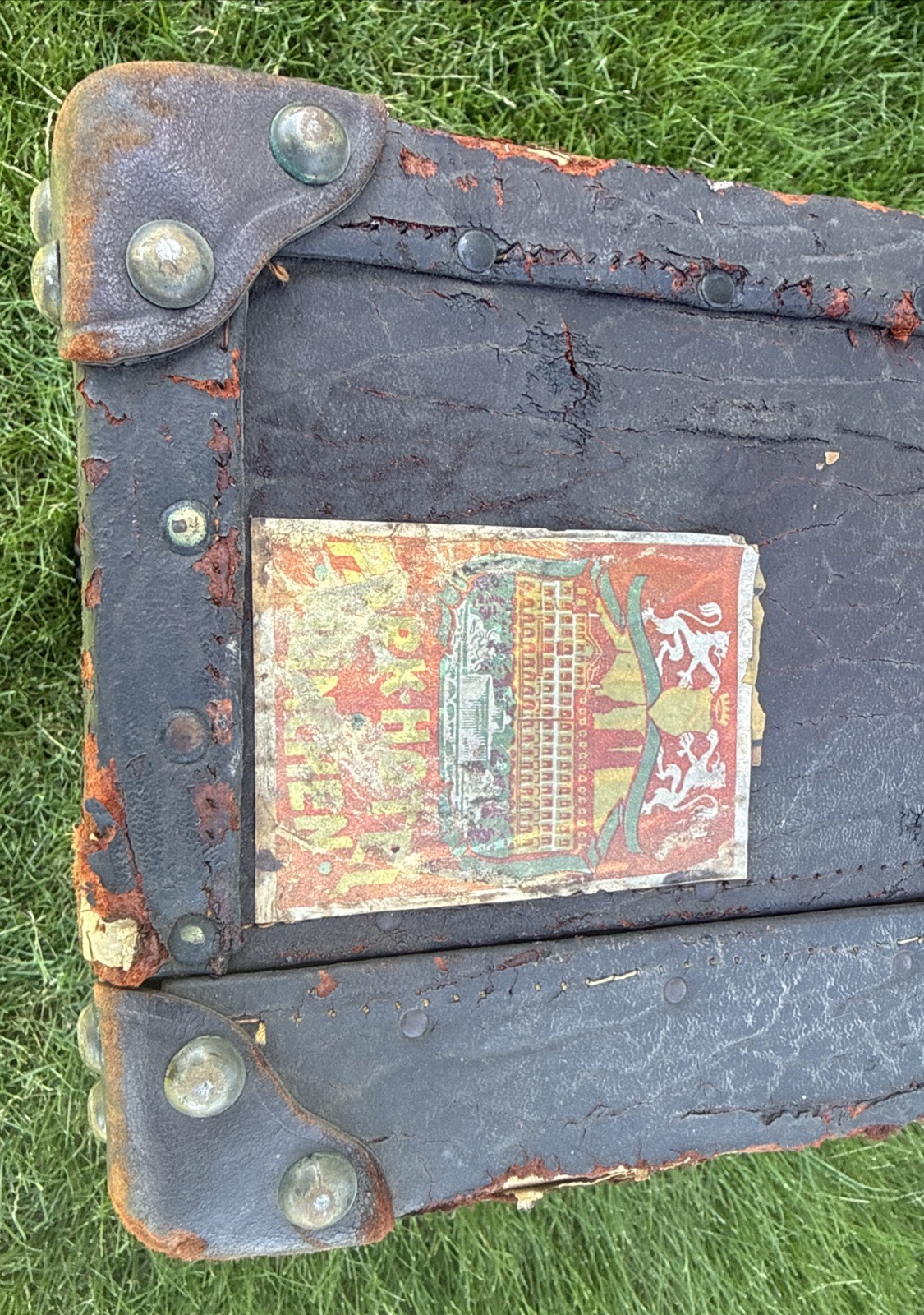 Antique Suitcase Circa 1900-1920 With Original Keys Leather Straps Stickers