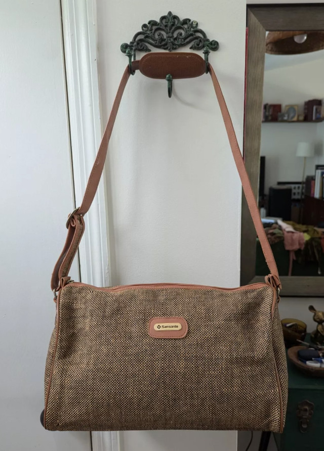 Vintage Samsonite Tweed Jute Weekender Shoulder Bag