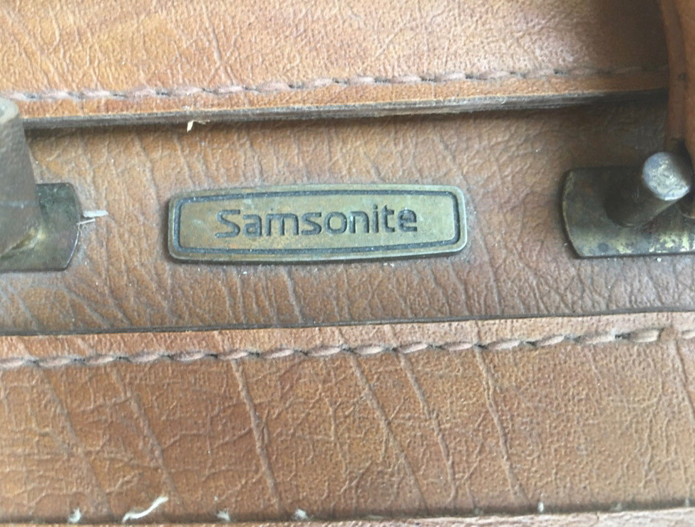 Vtg Samsonite Briefcase Attache Faux leather brown suitcase luggage bag Vtg Prop