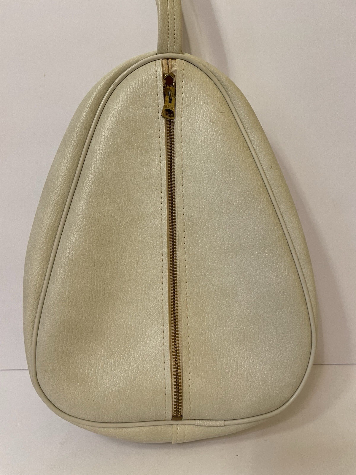 Vintage SEBA MCM Cream Leather Teardrop Cosmetic Travel Case Mid Century 12”