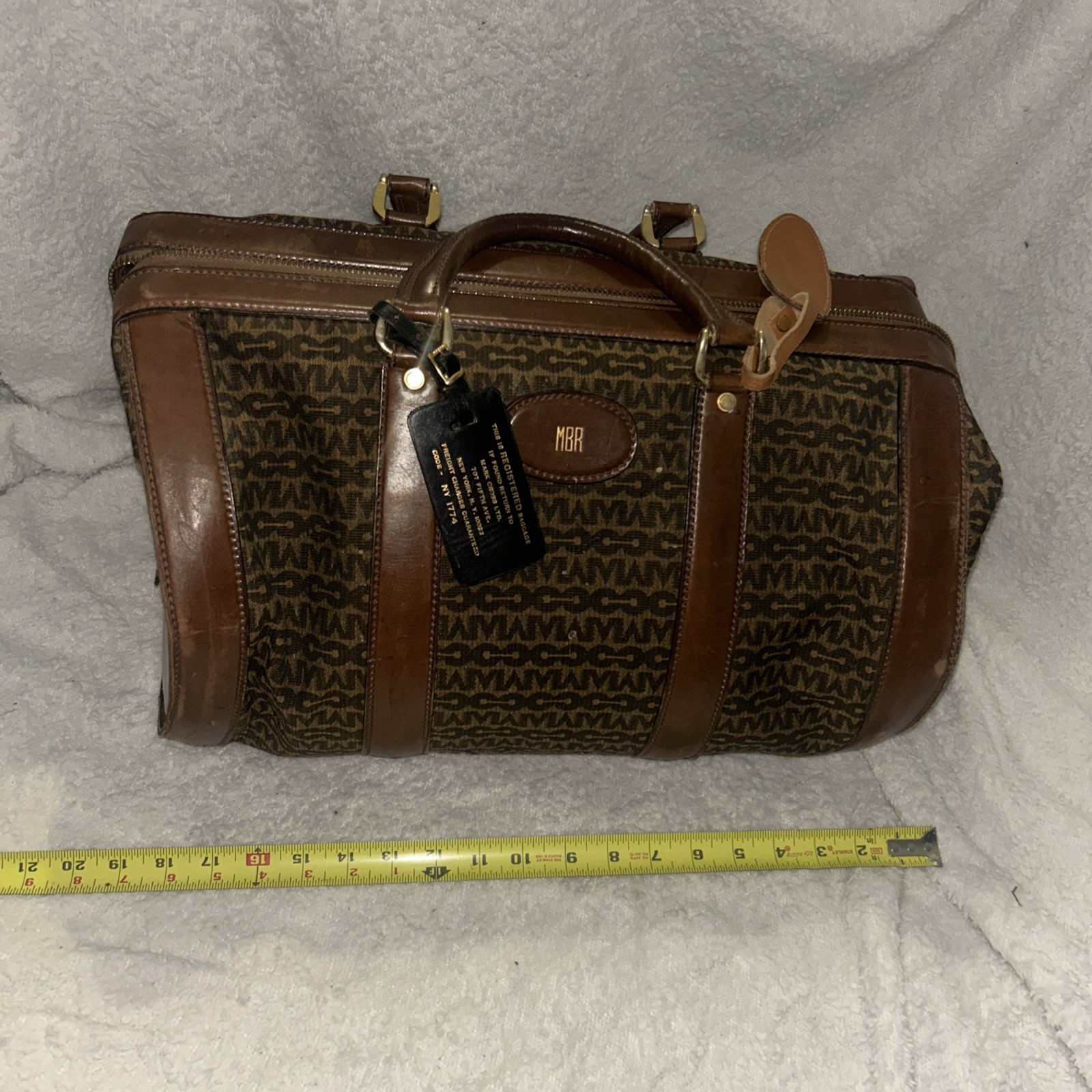 Vintage Mark Cross Canvas Leather Weekender Duffel Carry On Travel Bag.