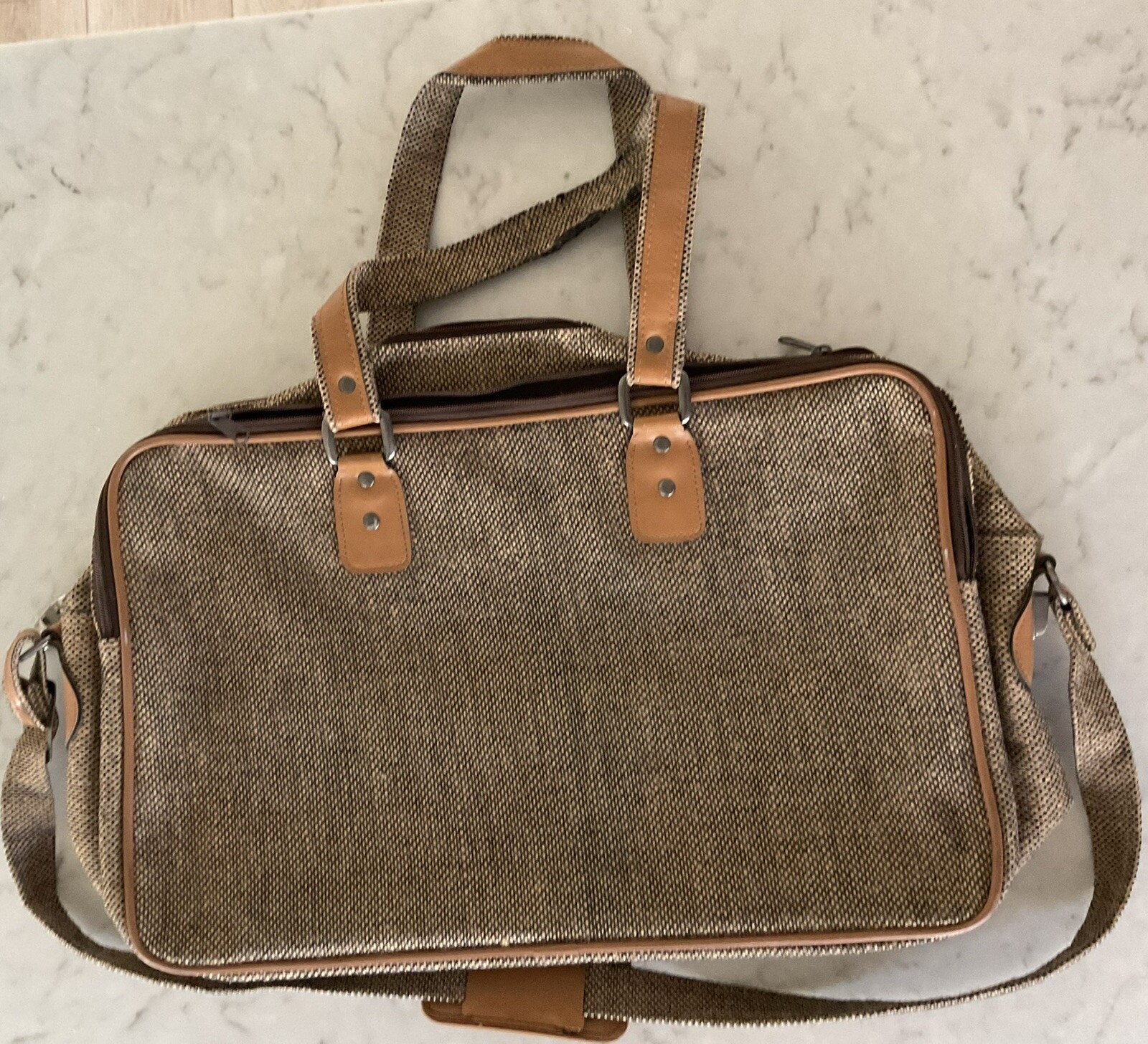 Vintage Pierre Cardin Brown Tweed Luggage/carry On. Shoulder, Multi Pocket