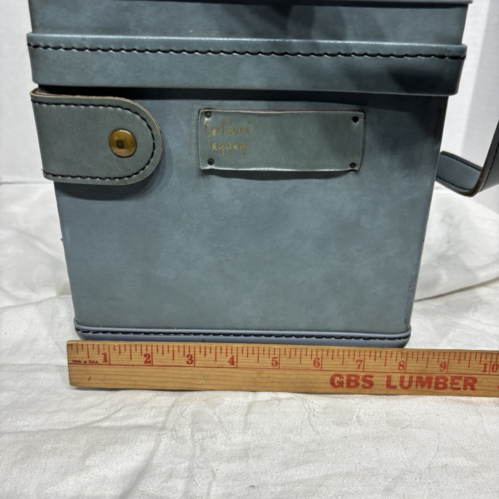 VINTAGE HARTMANN Luggage Leather Overnight Cosmetic Hard Case Travel Bag Blue
