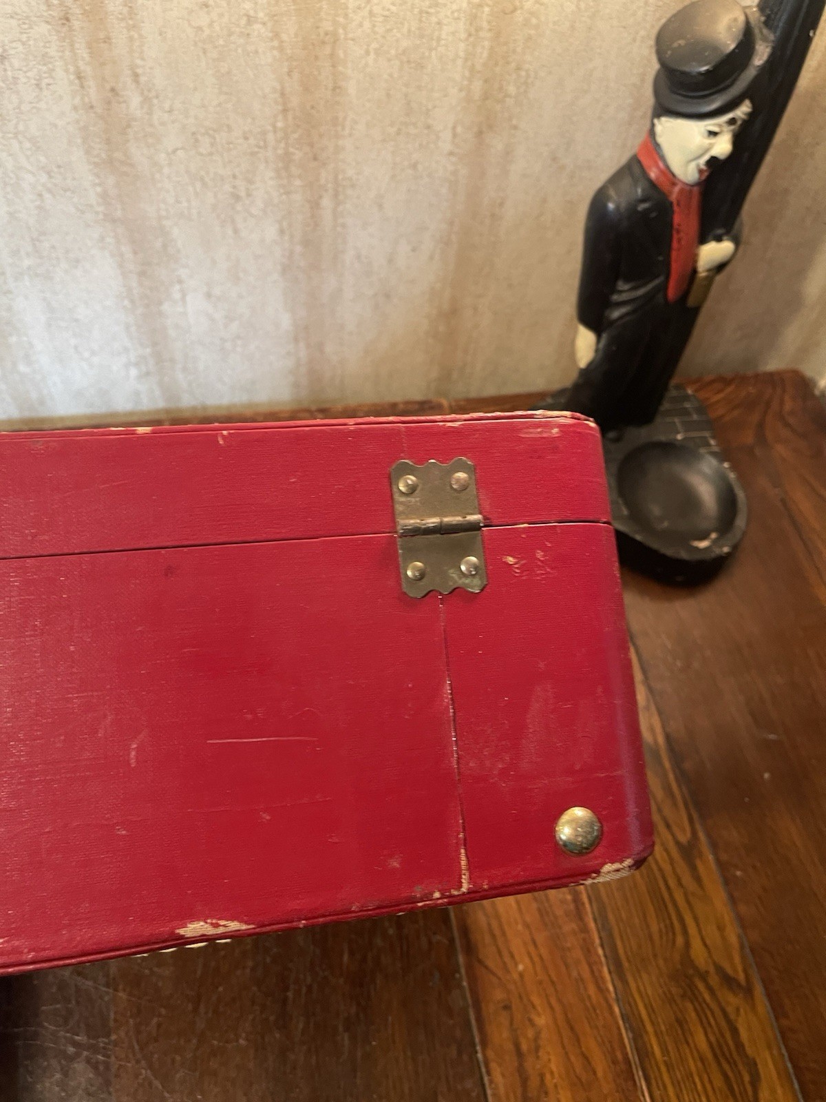 Vintage Antique Luggage Train Makeup Case w/mirror Early 1900s With Key Red