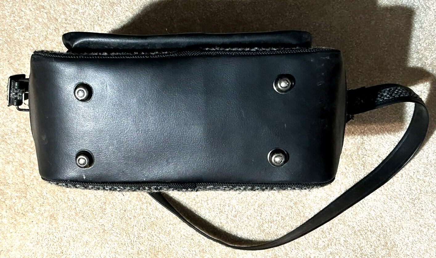 Vintage PIERRE CARDIN Luggage Bag / Sachel w Shoulder Strap Tweed Black / Gray
