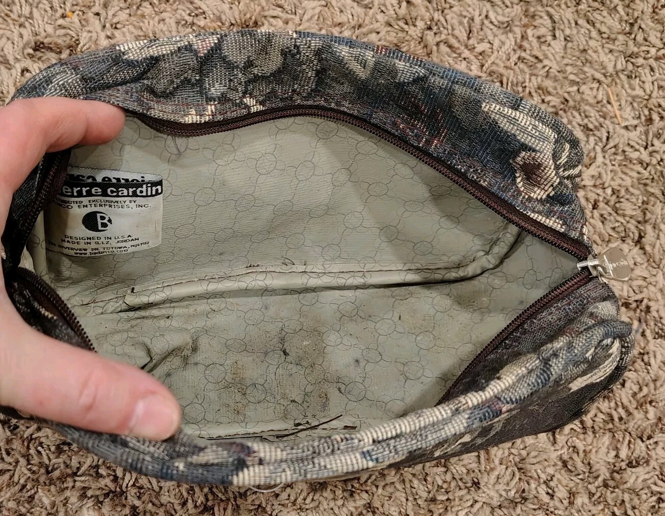 Vintage Pierre Cardin Toiletry Bag Floral Green Brown Luggage Accessories B29