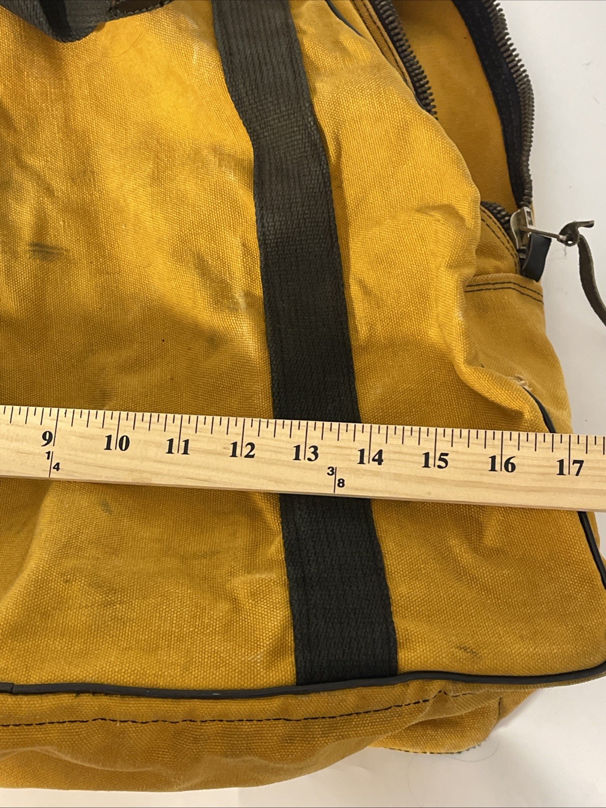 Vintage distressed gold yellow Boyt Iowa zip Canvas bag Trashed