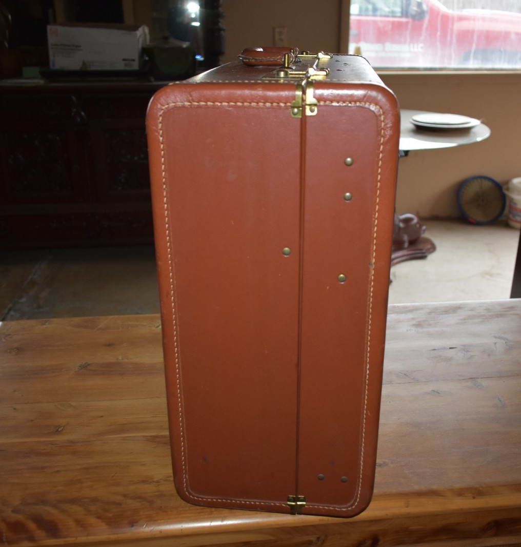 Vintage Maximillian NY Suitcase Train Case Burgundy Satin Lined Luggage Retro