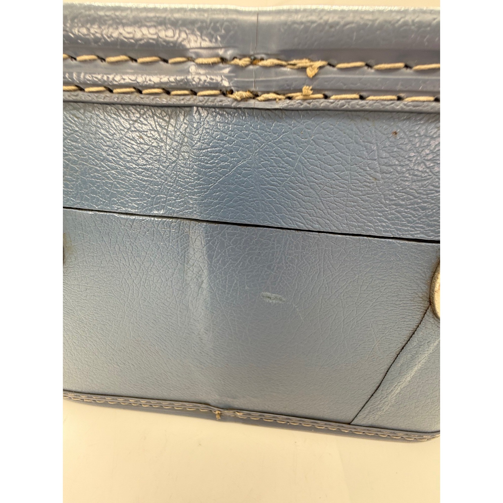 Vintage Blue Hard Shell Train Case Travel Vanity Makeup Box Mirror Retro Glam