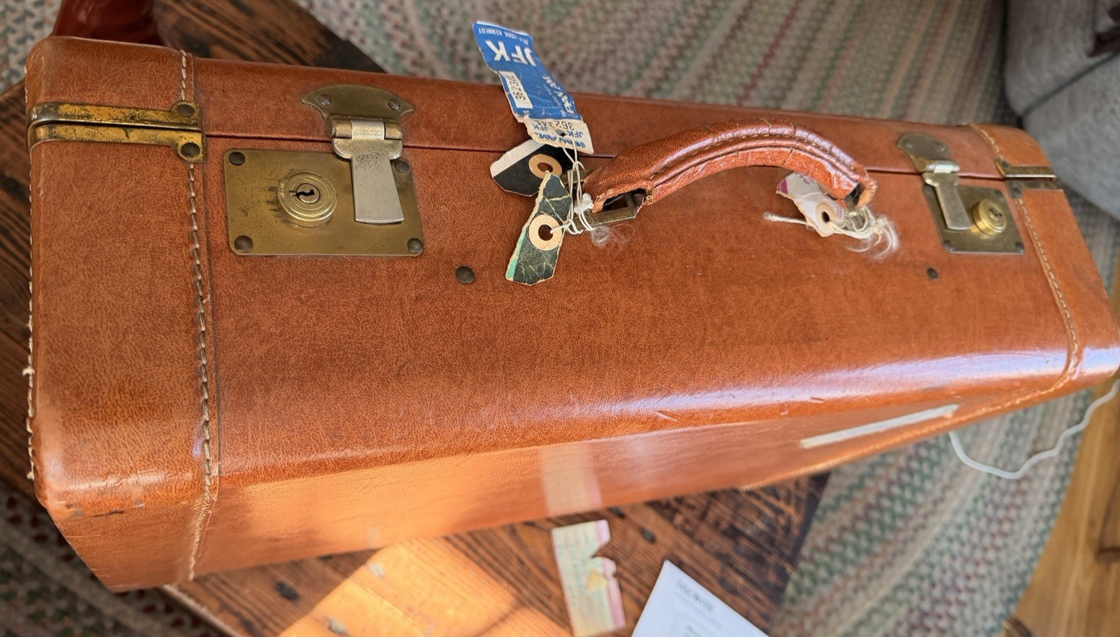 Vintage Mid-Century Leather Suitcase | Classic Tattersall Lining Notebook Holder