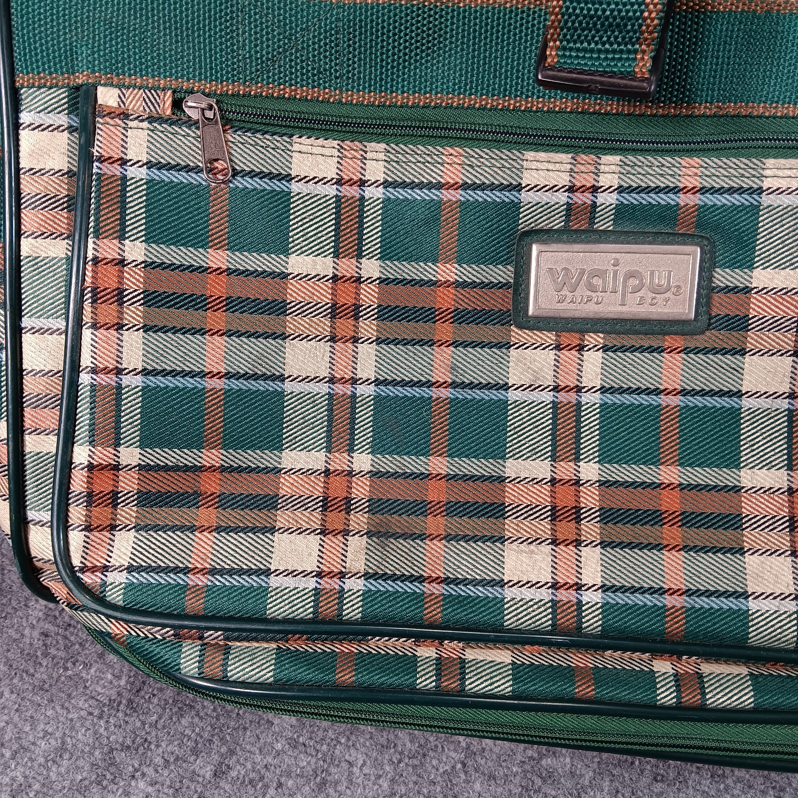 Waipu Plaid Green Classic Luggage Vintage Straps Leather Canvas with Wheels