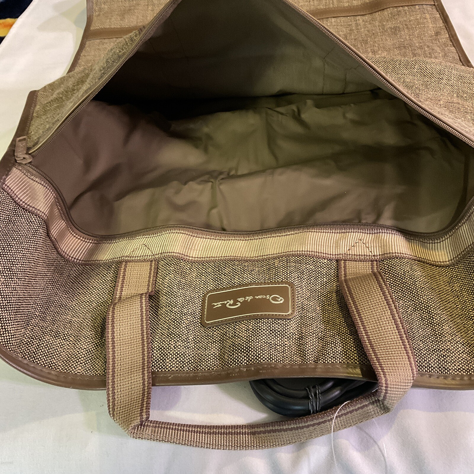 VTG 80’s Oscar De La Renta Tan Tweed Folding Garment Bag Designer Luggage NWT