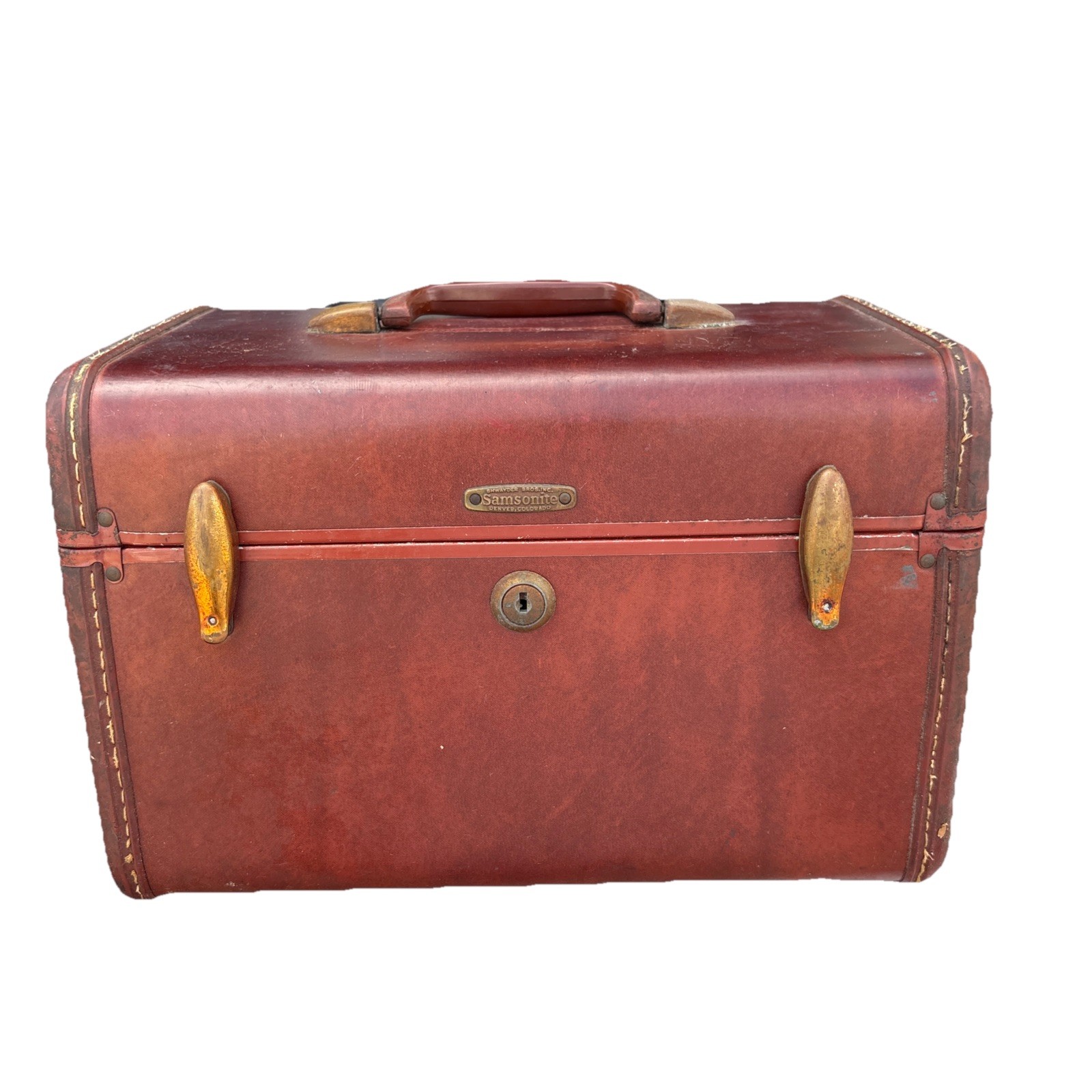 Vintage Samsonite Train Travel Case Shwayder Bros Luggage Carry-On Brown Cognac