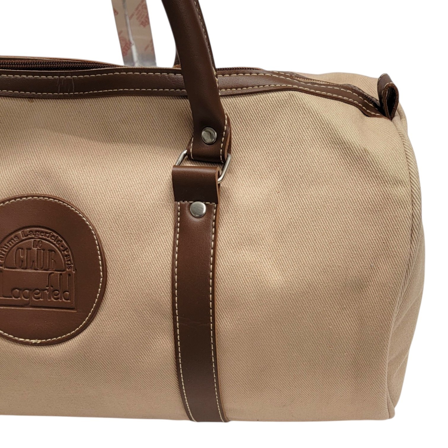 Vintage Karl Lagerfeld Duffle Bag Club Parfums Tan Canvas Travel Gym Weekender