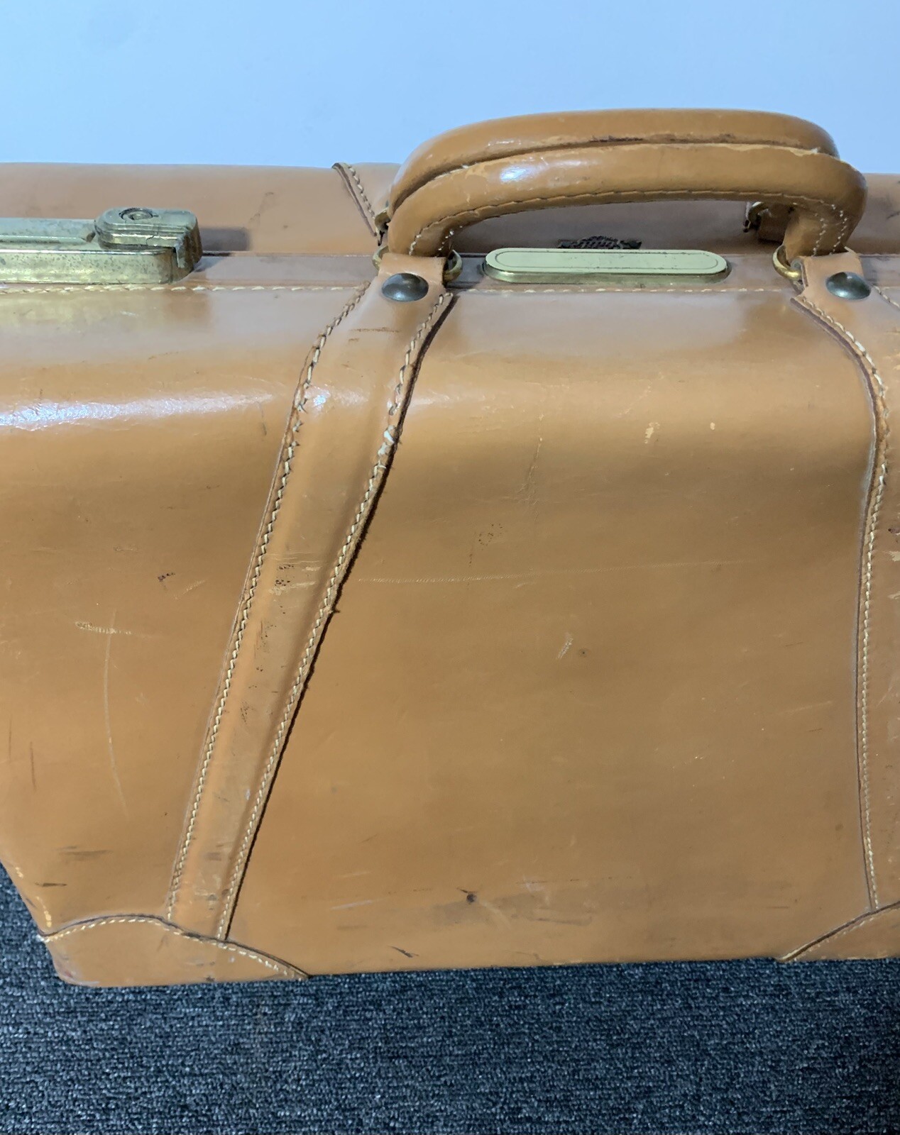 Vintage 50s GS Stylite Philadelphia PA Deluxe Suitcase Light Brown Leather Case