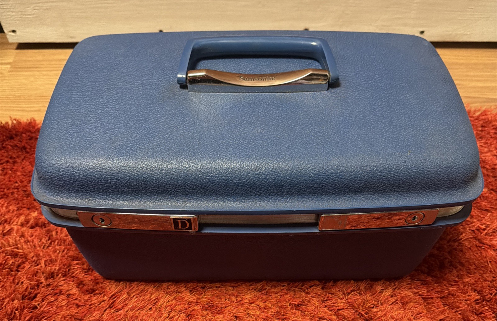 Vintage 60s Samsonite Saturn 400 Blue Train Vanity Case w/ Tray & Mirror No Key
