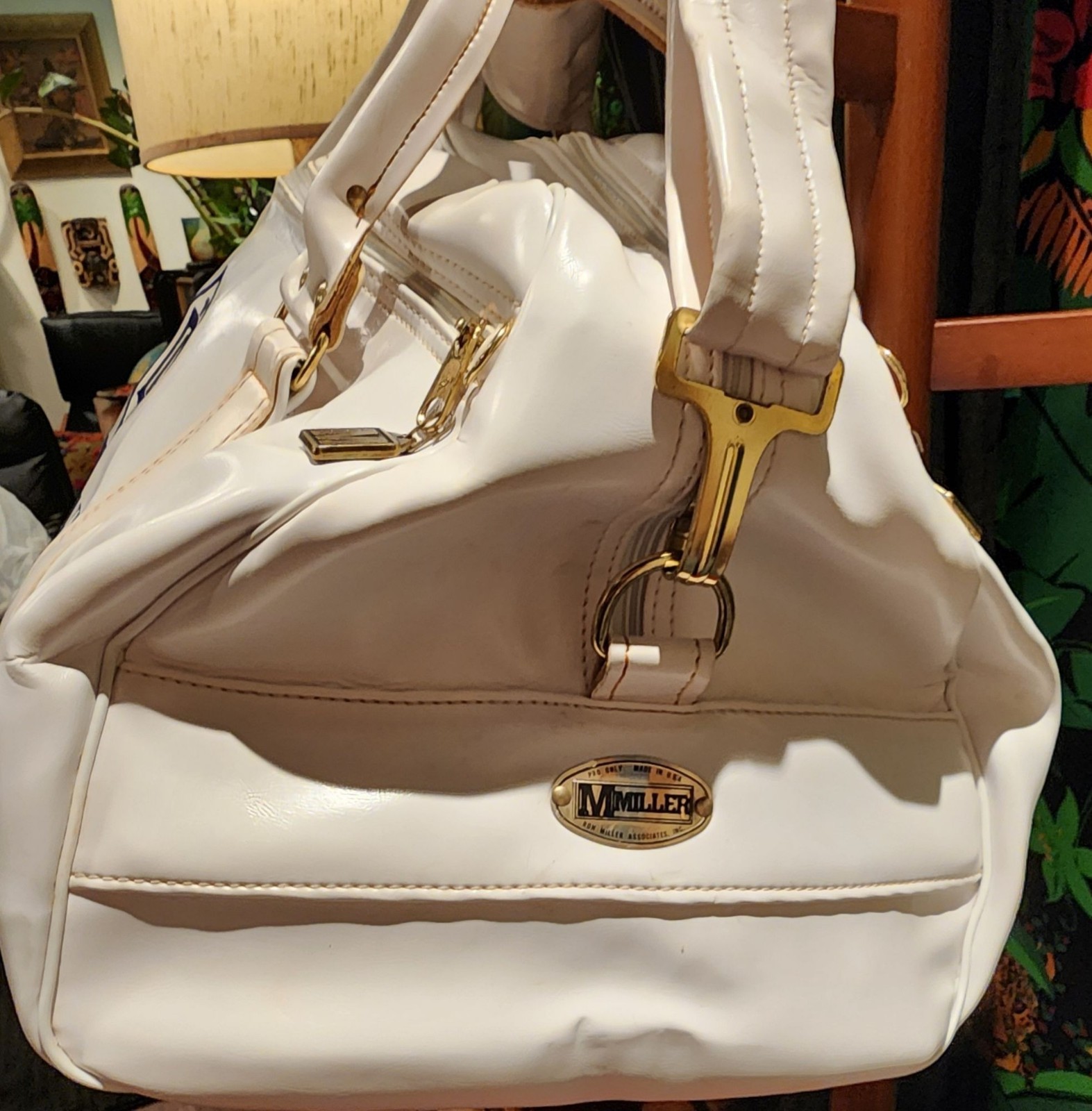 Vintage Ron Miller Desert Inn Duffel Bag Gold Hardware. Handles, Shoulder strap.