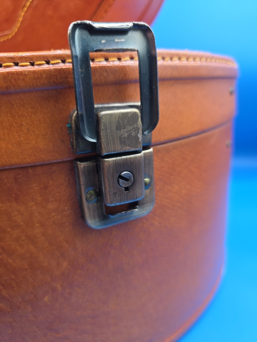 Vintage French Nesting Hat Box Suitcases 1950s Tan Leather Train Cases Set of 2