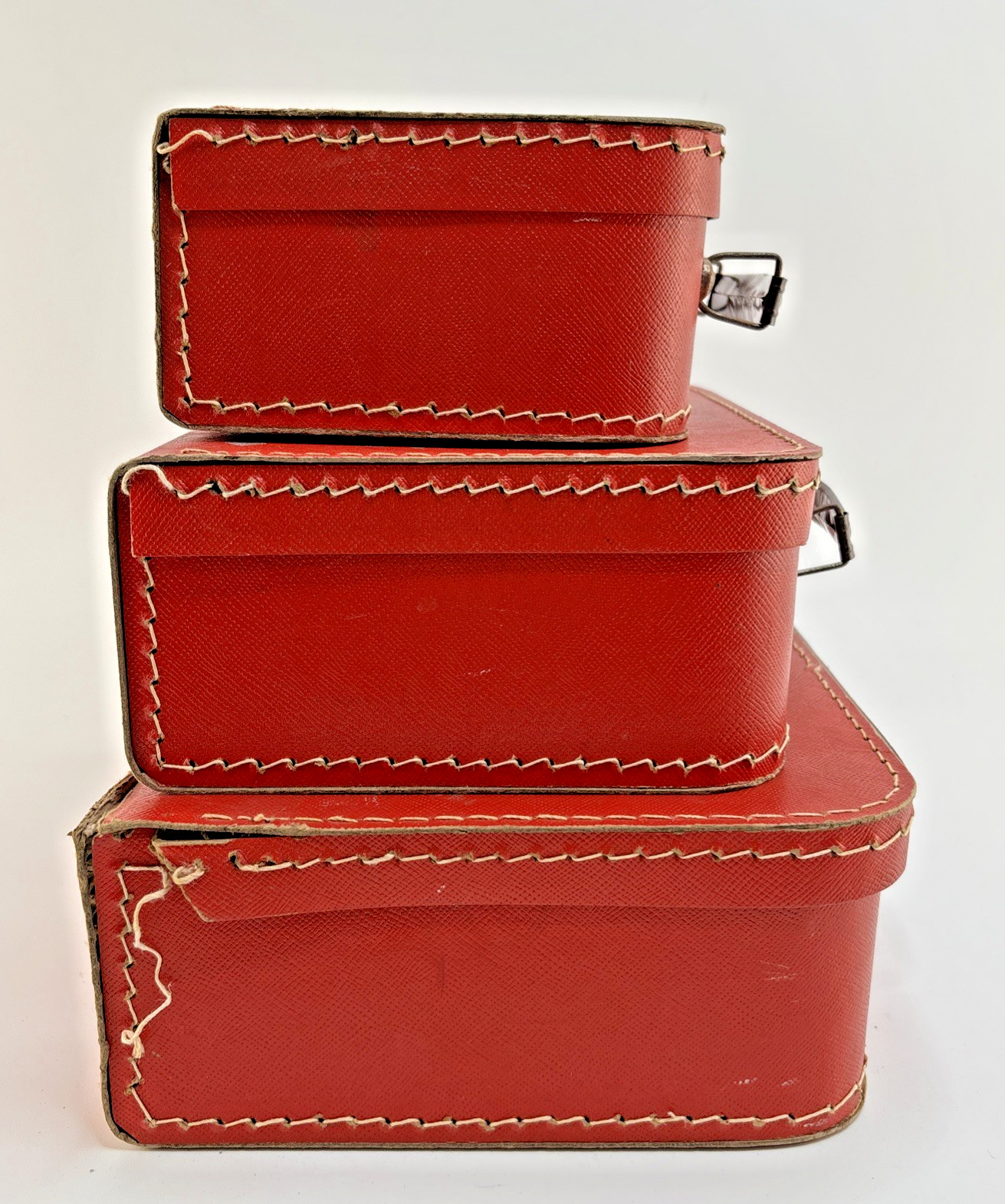 Vintage 3 Piece Childs Red Luggage Suitcase Set 1950s Made In Czechoslovakia