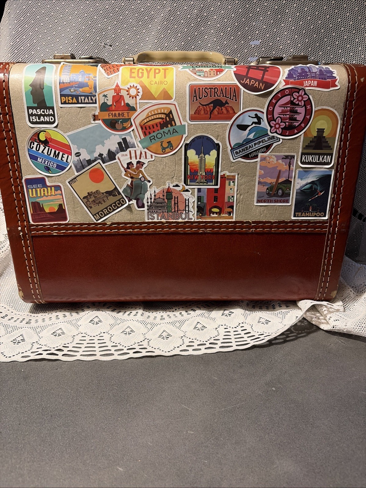Vintage Carry-On Over Nighter Suitcase World Travel Stickers Retirement Party