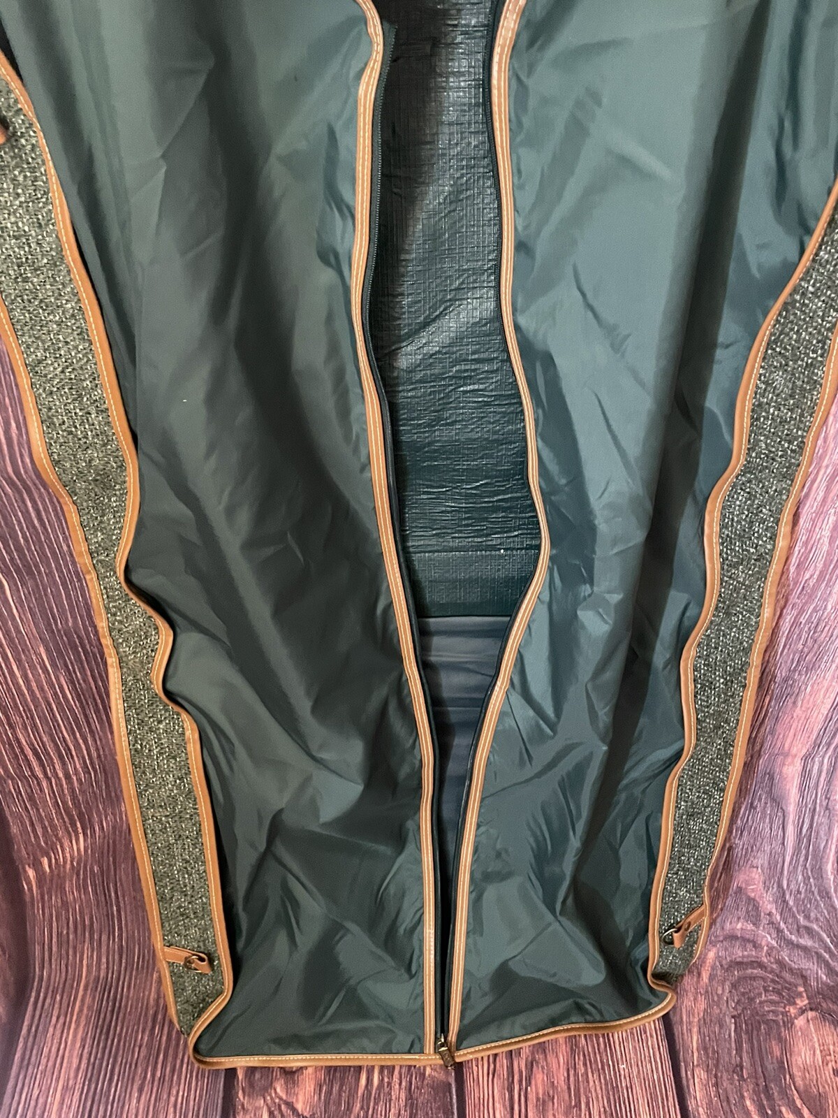 Vintage Oscar De La Renta Tan & Green Tweed Folding Garment Bag Designer Luggage