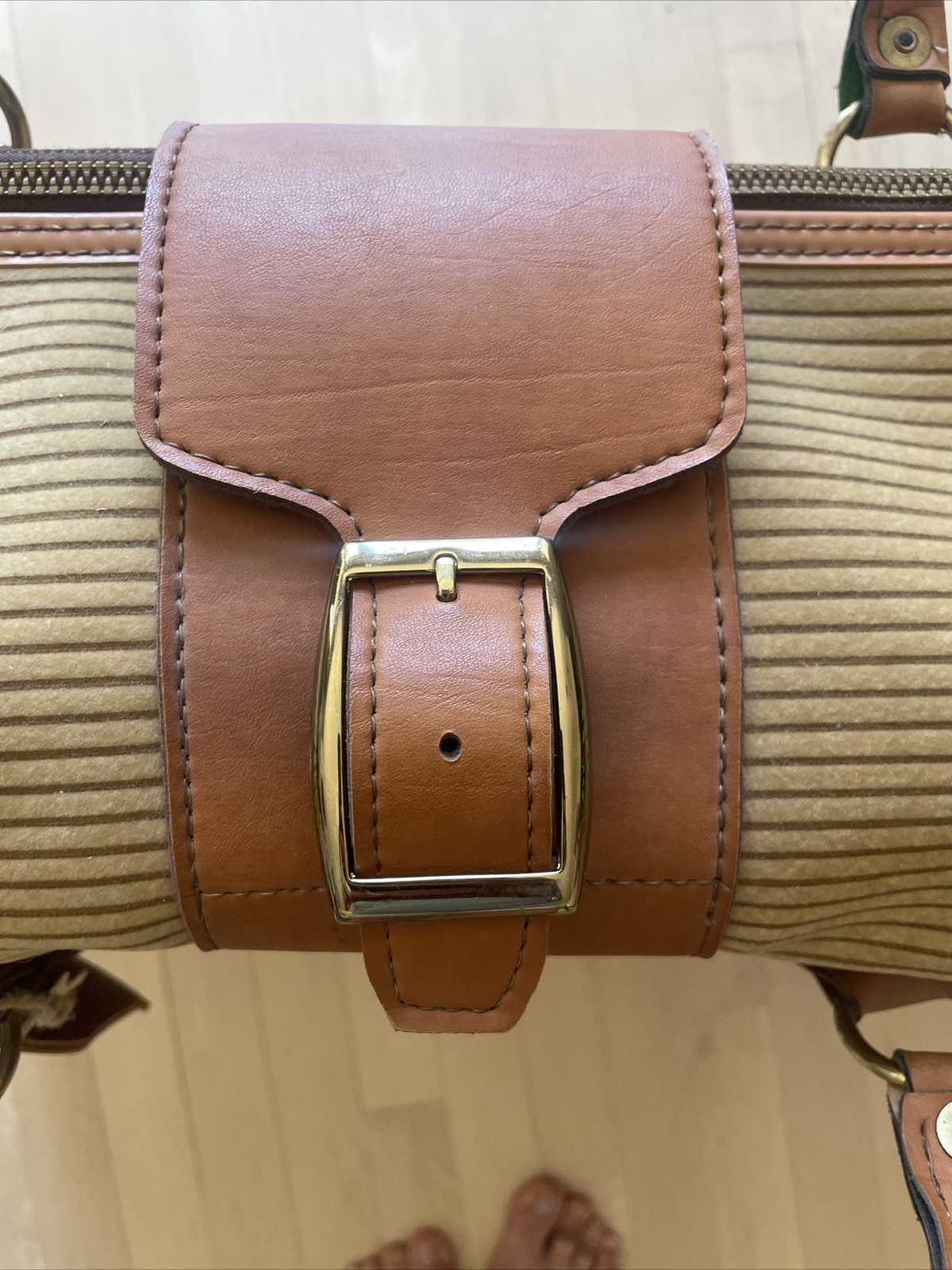 Vintage WINGS Leather And Fabric Luggage Suitcase Set Of Two Tan Brown