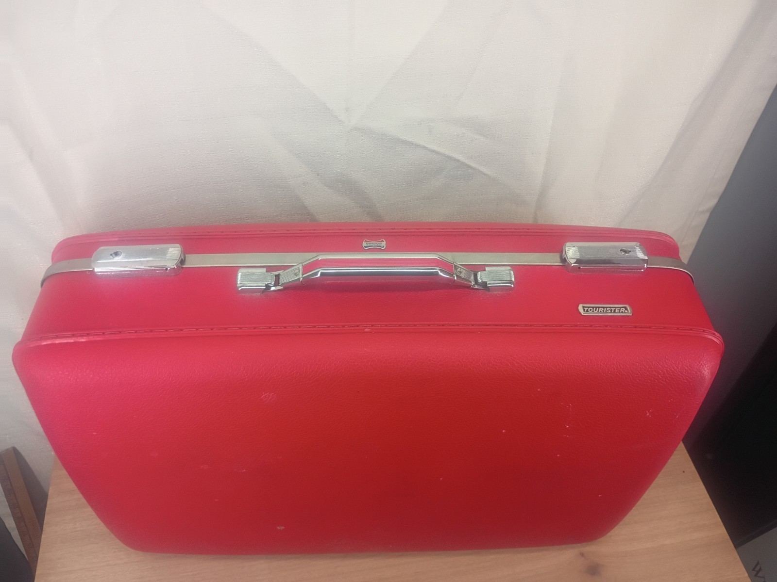 American Tourister Suitcase Red Hard Shell Vinyl 24x16x8 Vintage Travel Luggage